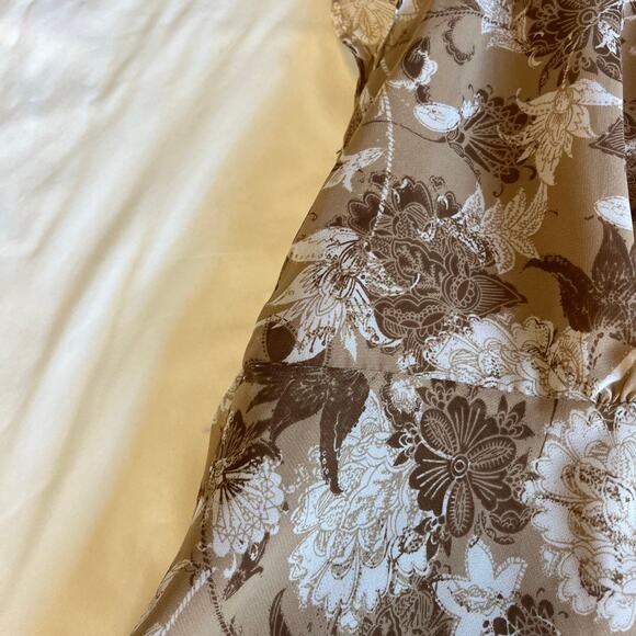 Y2K 2000s Brown Floral Baby Doll Blouse Flutter Sleeve Plus Sz 18 Boho Mesh - Picture 4 of 7